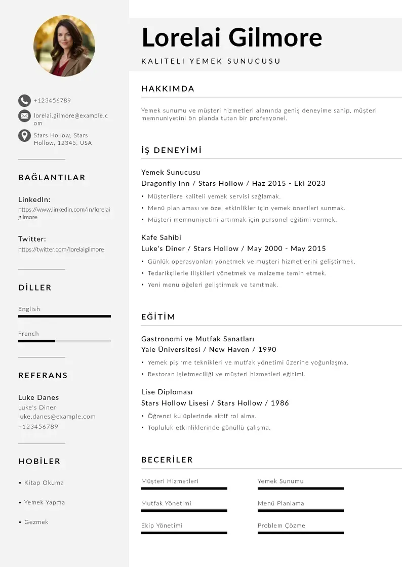 Mūsdienīga Kaliteli Yemek Sunucusu  CV veidne