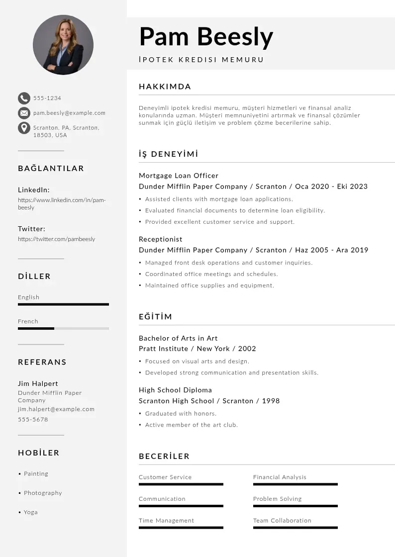 Mūsdienīga İpotek Kredisi Memuru  CV veidne