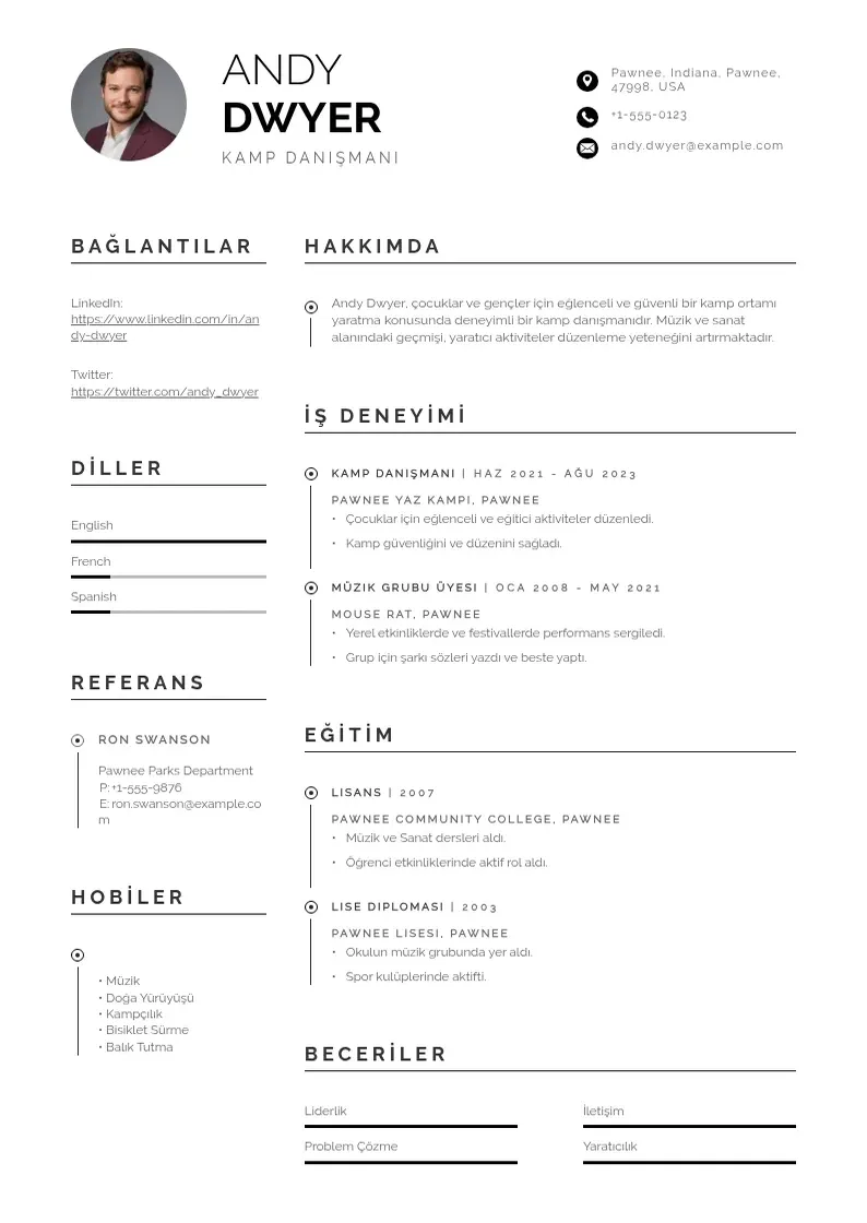 Profesionāla Kamp danışmanı  CV veidne