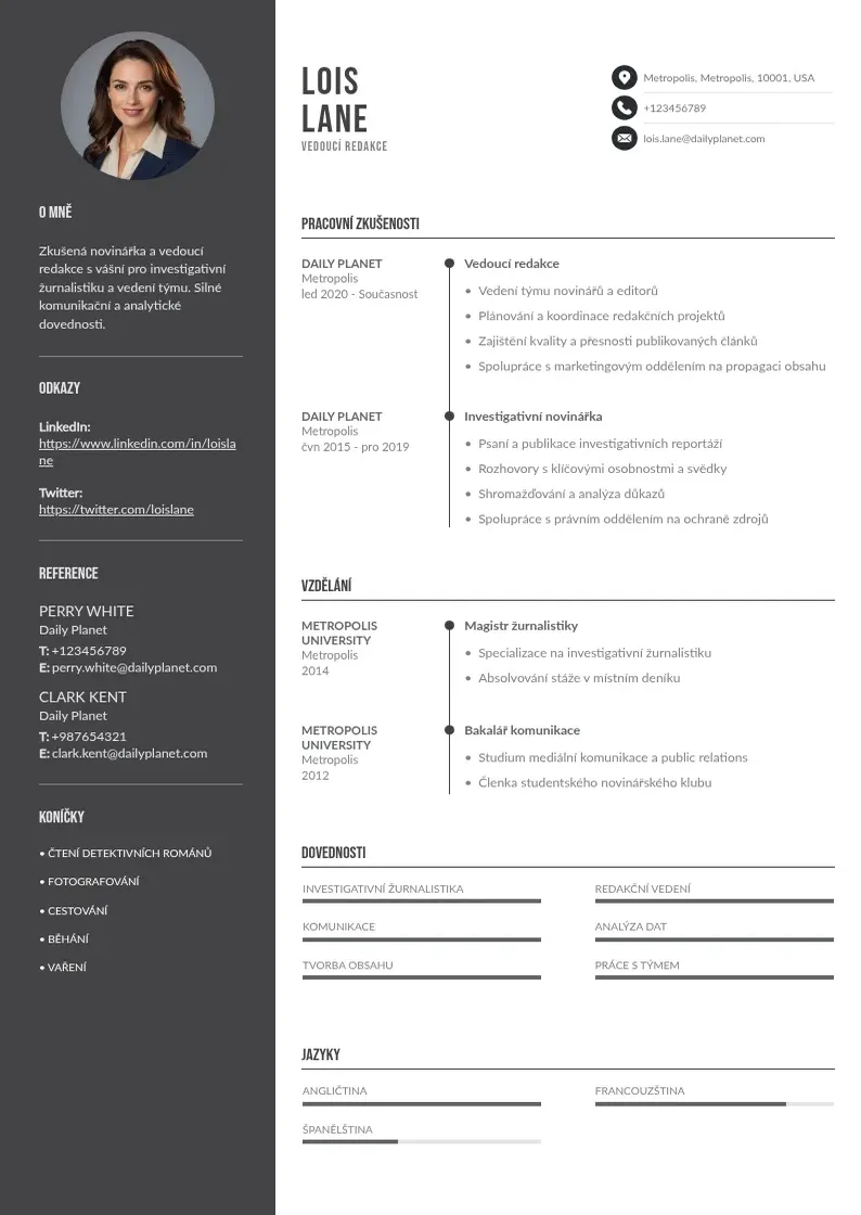 Divu kolonnu Zivotopis pro vedouciho redakce CV piemērs