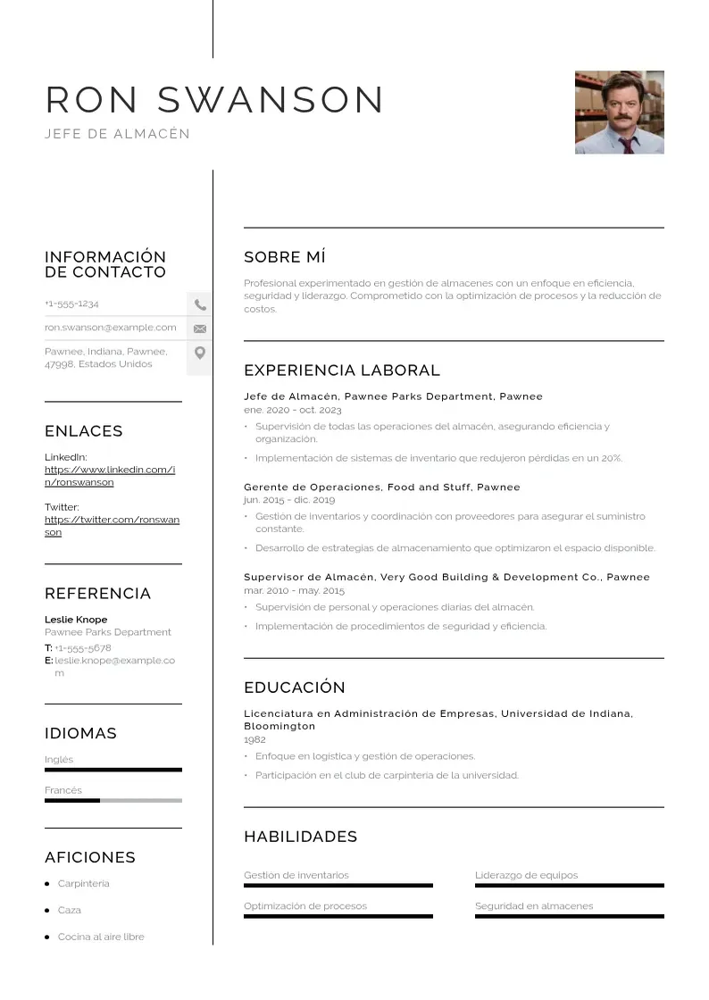 two column cv-jefe-de-almacen resume example
