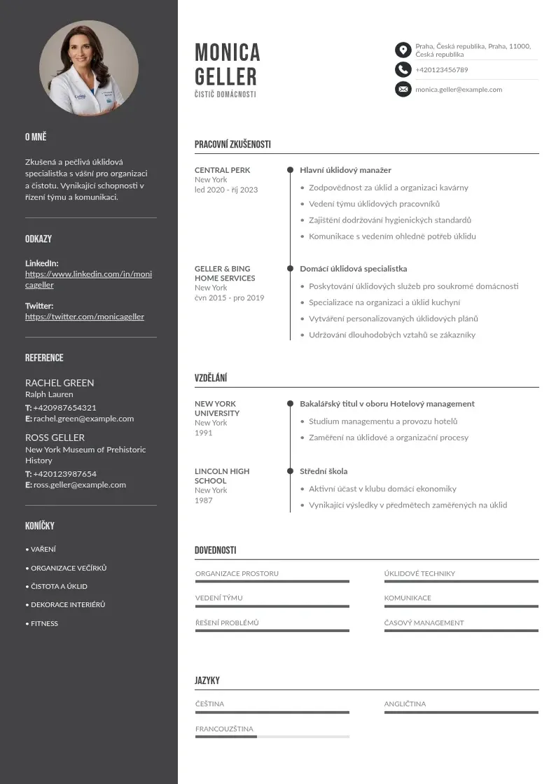 Divu kolonnu Čistič domácnosti CV piemērs