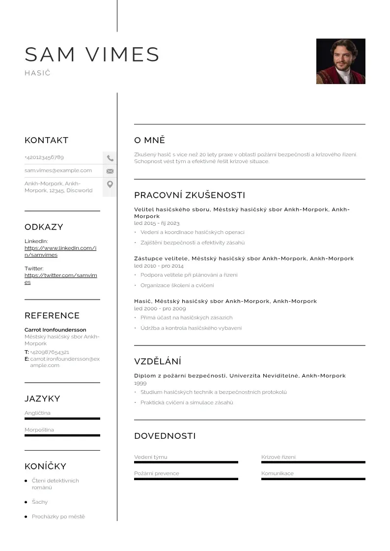Vienkārša Hasicsky zivotopis CV piemērs