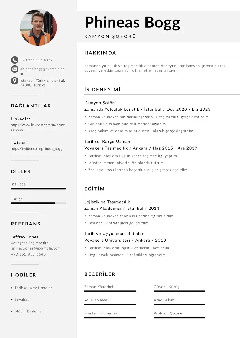 Mūsdienīga Kamyon soforu CV veidne