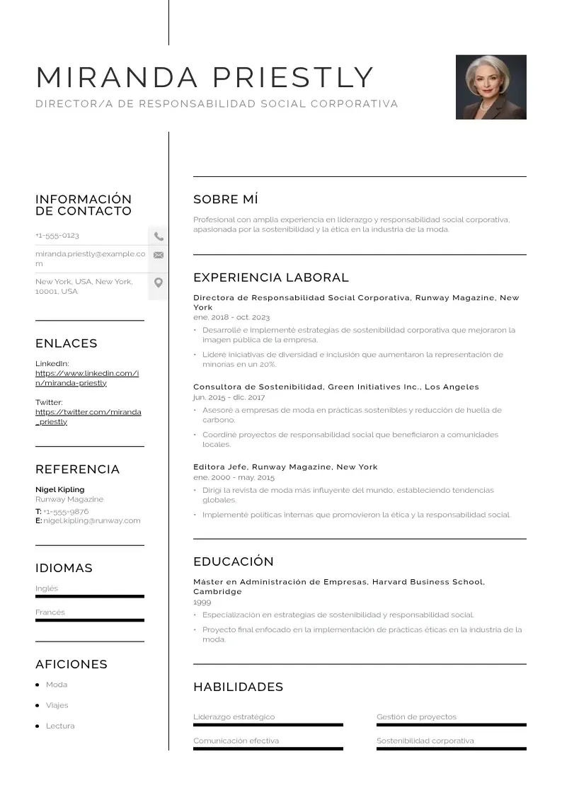 two column directora-de-responsabilidad-social-corporativa resume example