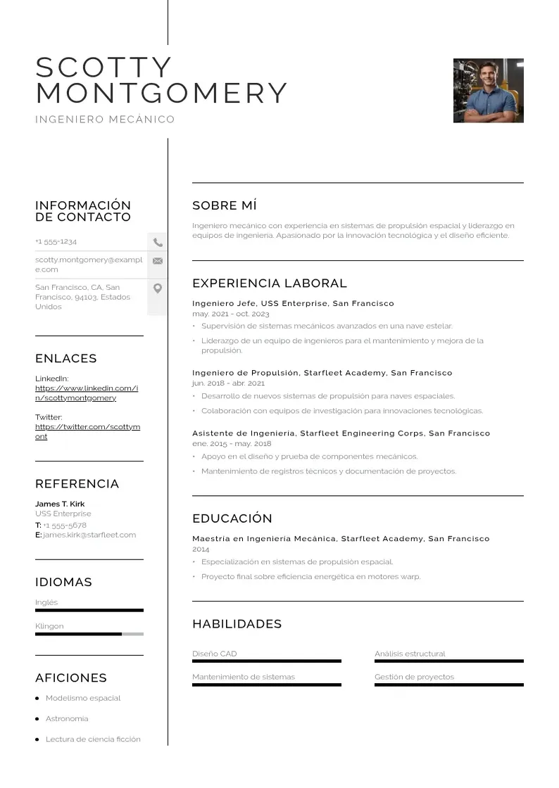 two column curriculum-de-ingeniero-mecanico resume example