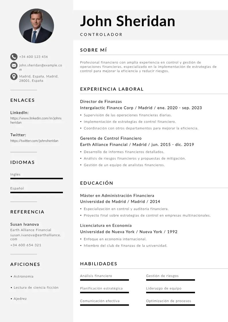 two column cv-controlador resume example
