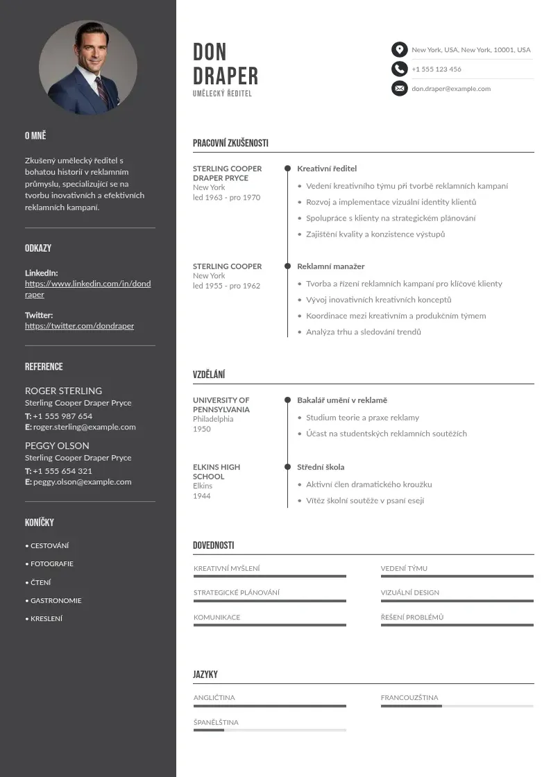 Divu kolonnu Umelecky reditel zivotopis CV piemērs