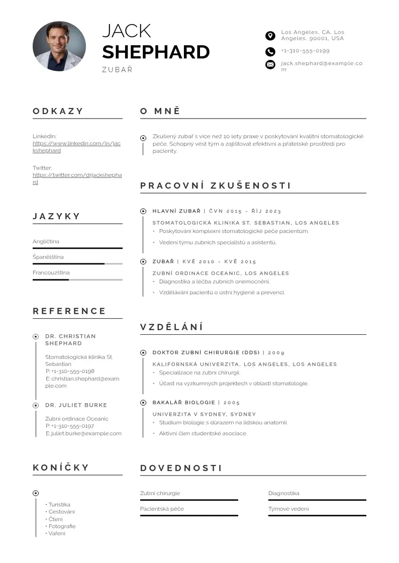 Profesionāla Zivotopis zubare CV veidne
