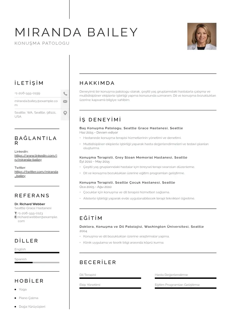Vienkārša Konuşma Patologu  CV piemērs