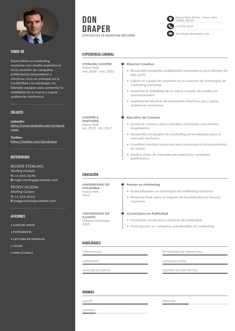 two column especialista-en-marketing-nocturno resume example