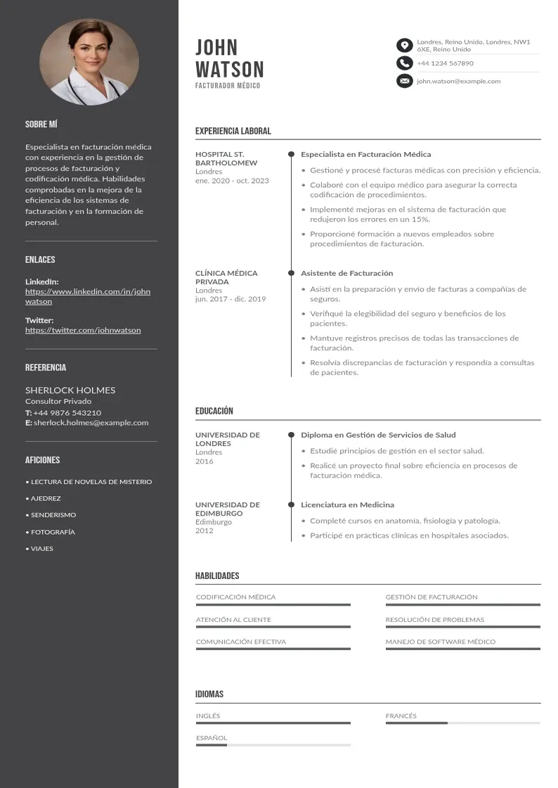 two column cv-facturador-medico resume example