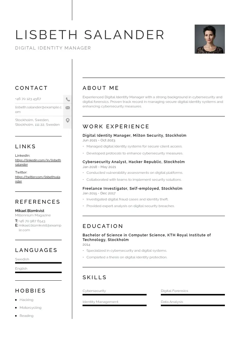 simple Digital identity manager resume resume example