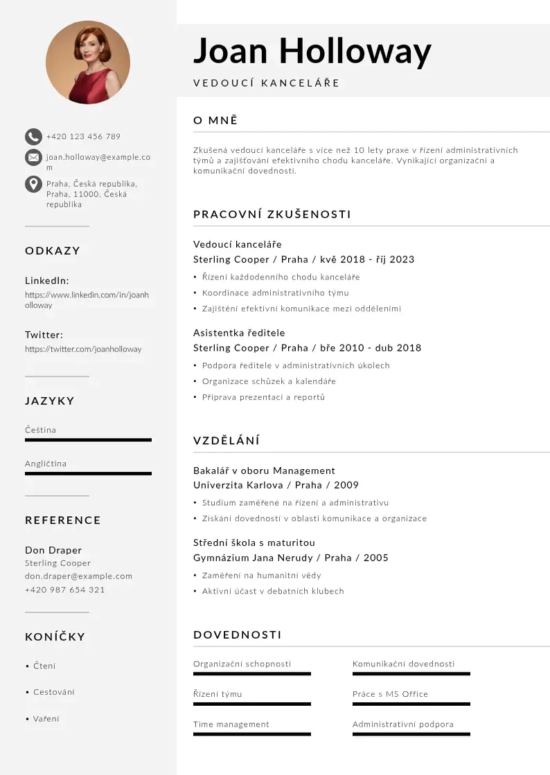 Mūsdienīga Vedouci kancelare zivotopis CV veidne