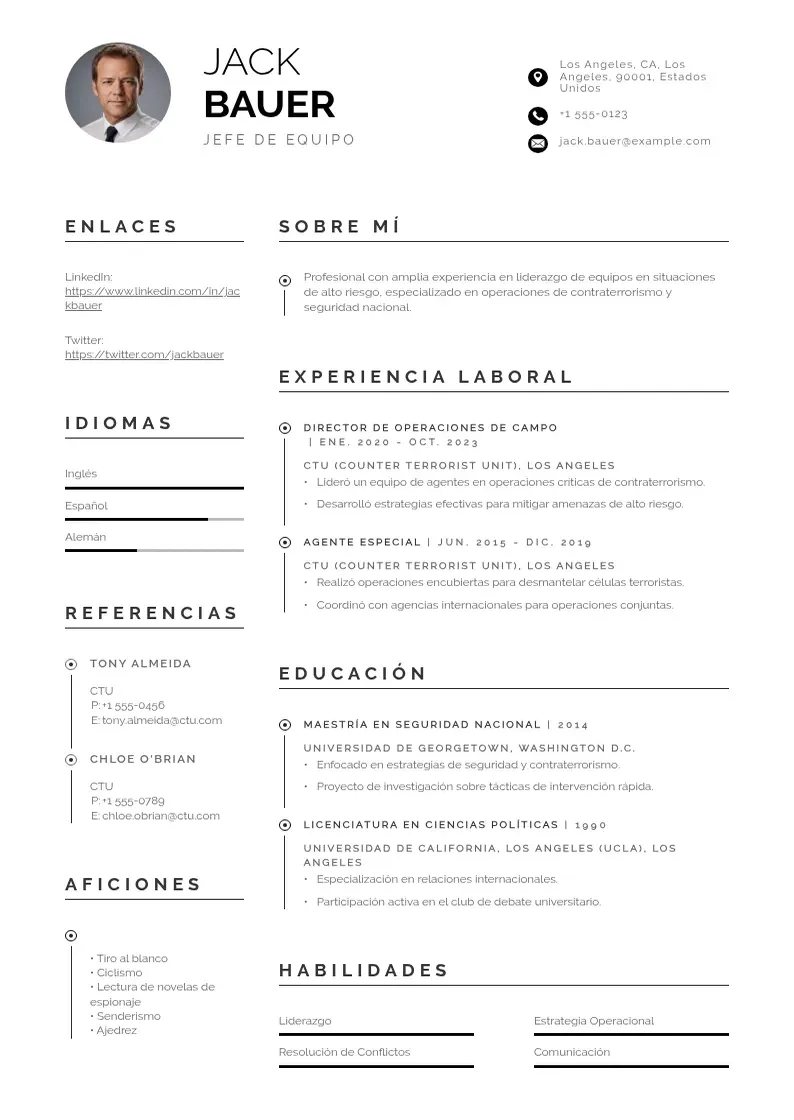 two column cv-jefe-de-equipo resume example