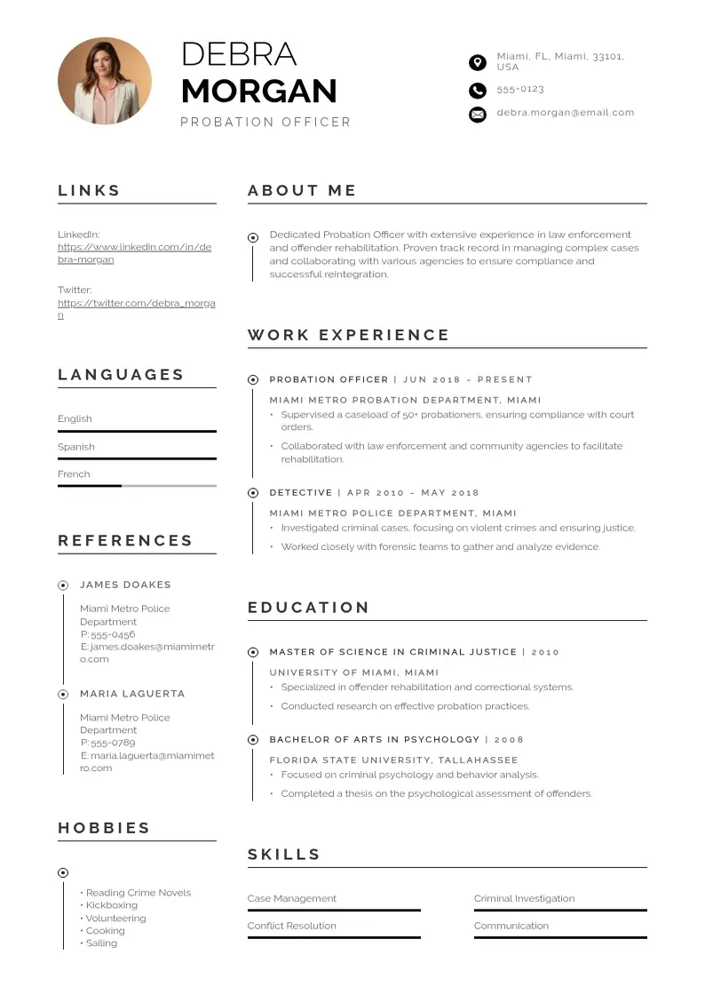 professional Probation officer resume resume template