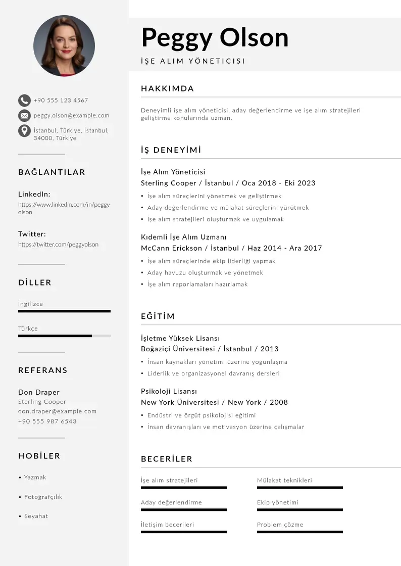 Mūsdienīga İşe Alım Yöneticisi  CV veidne