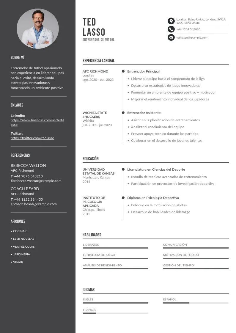two column curriculum-de-entrenador resume example