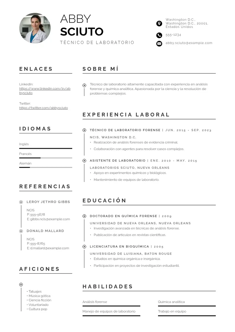 two column tecnico-de-laboratorio resume example