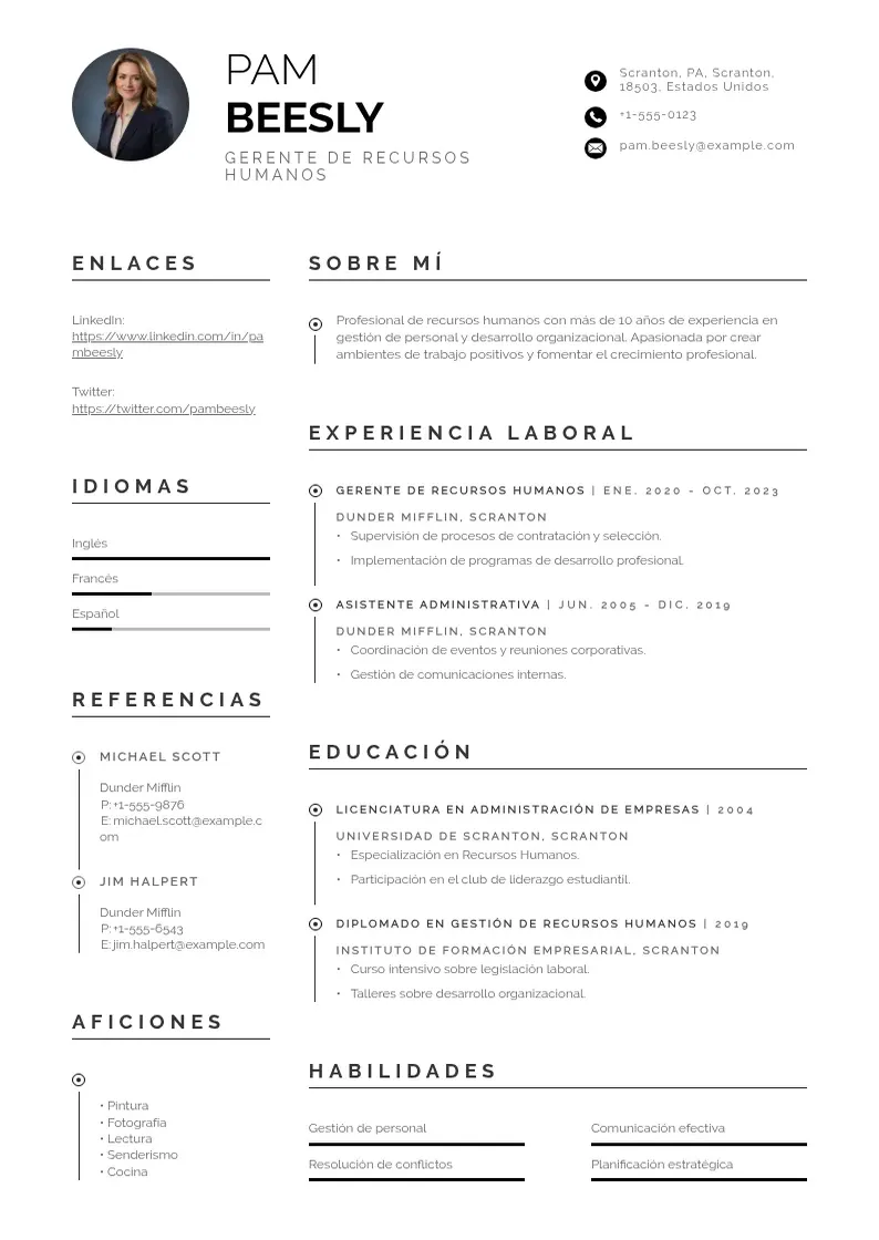 two column cv-gerente-de-recursos-humanos resume example