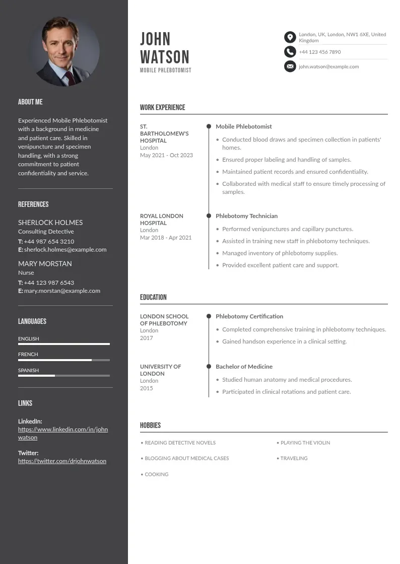 two column mobile-phlebotomist-resume resume example