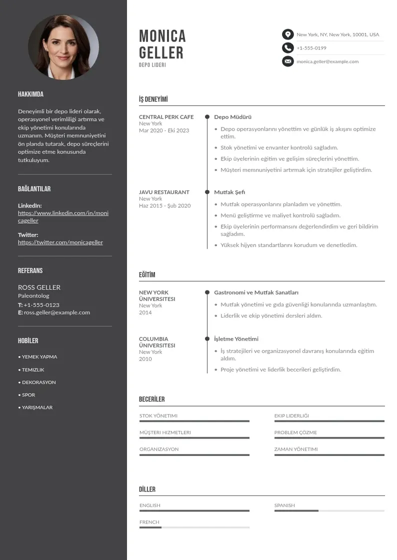 Divu kolonnu Depo Lideri  CV piemērs