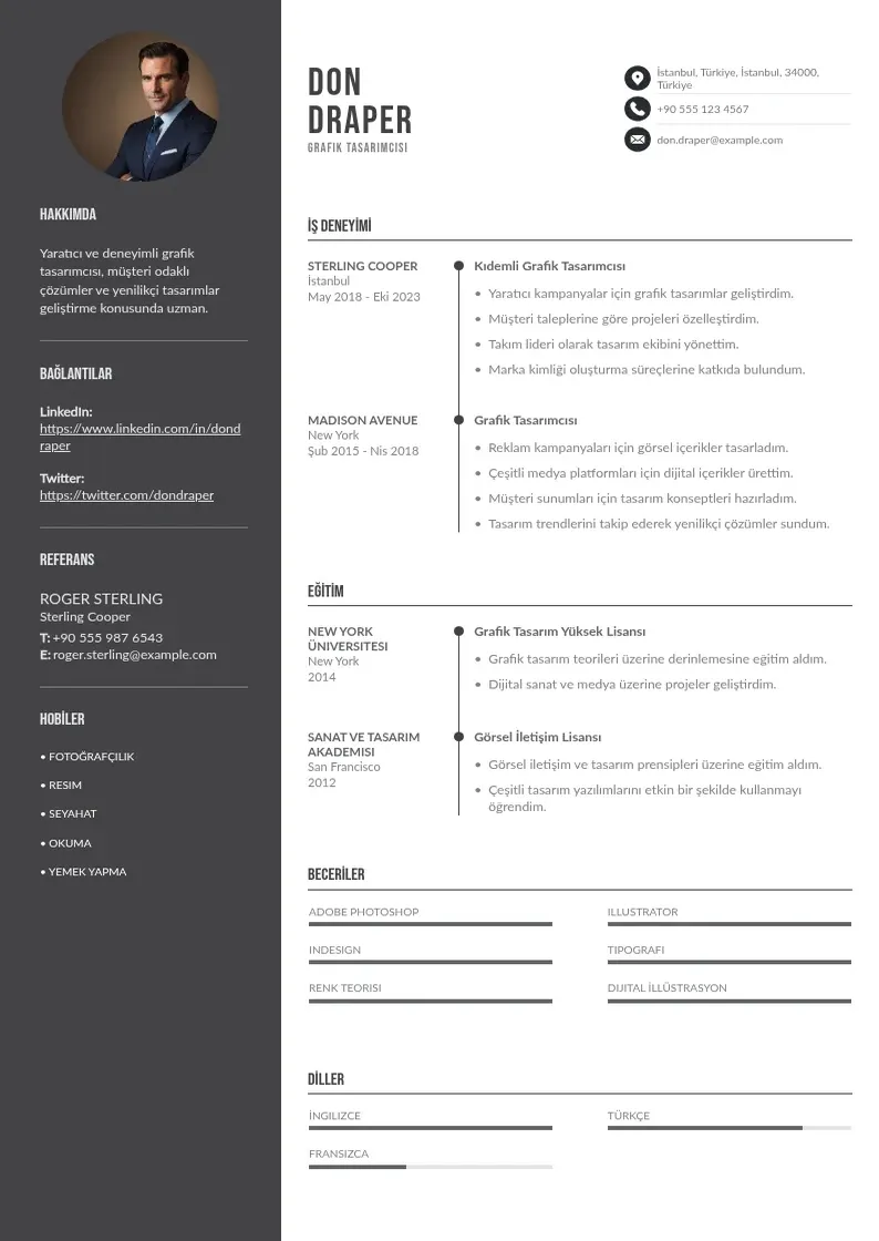 Divu kolonnu Grafik tasarimcisi ozgecmis CV piemērs