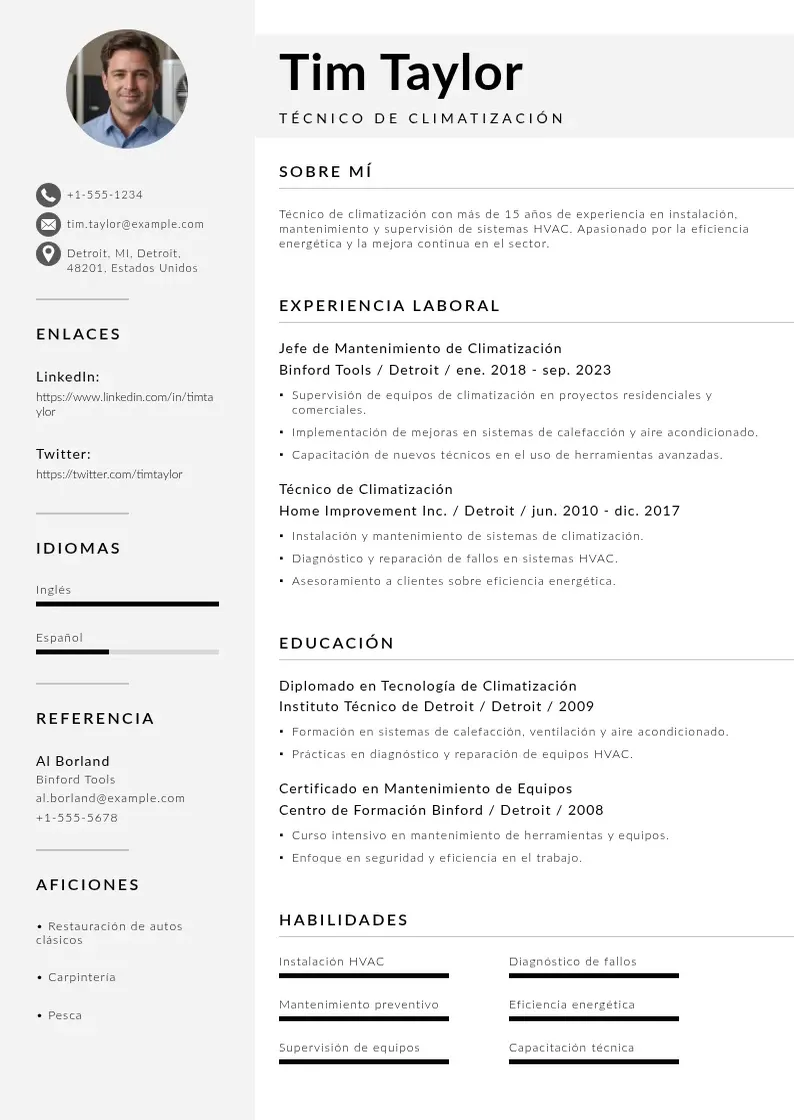 two column cv-tecnico-de-climatizacion resume example