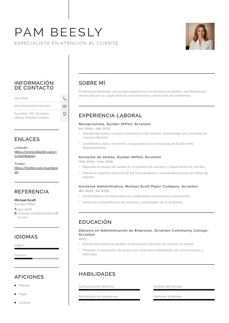 two column curriculum-de-atencion-al-cliente resume example