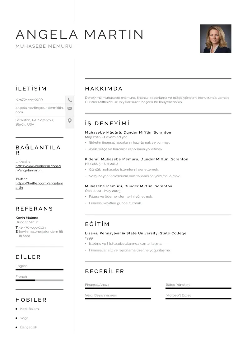 Vienkārša Muhasebe memuru  CV piemērs