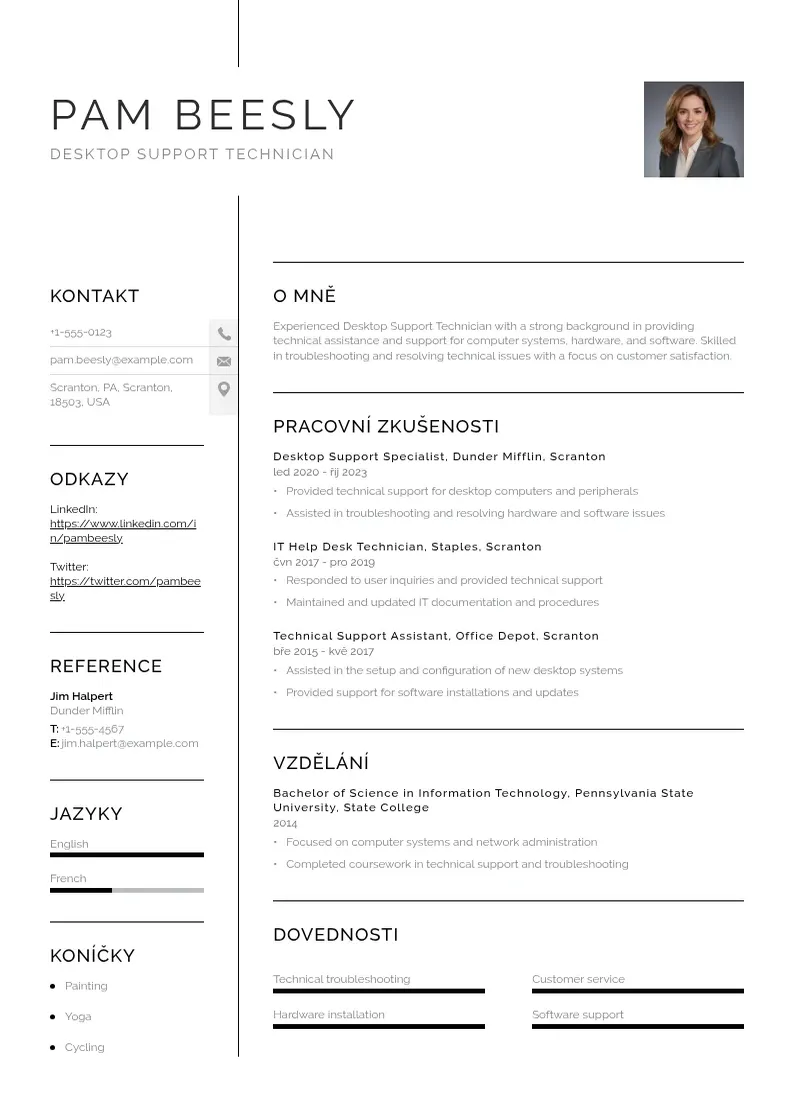 Vienkārša Technik podpory pro stolní počítače životopis CV piemērs