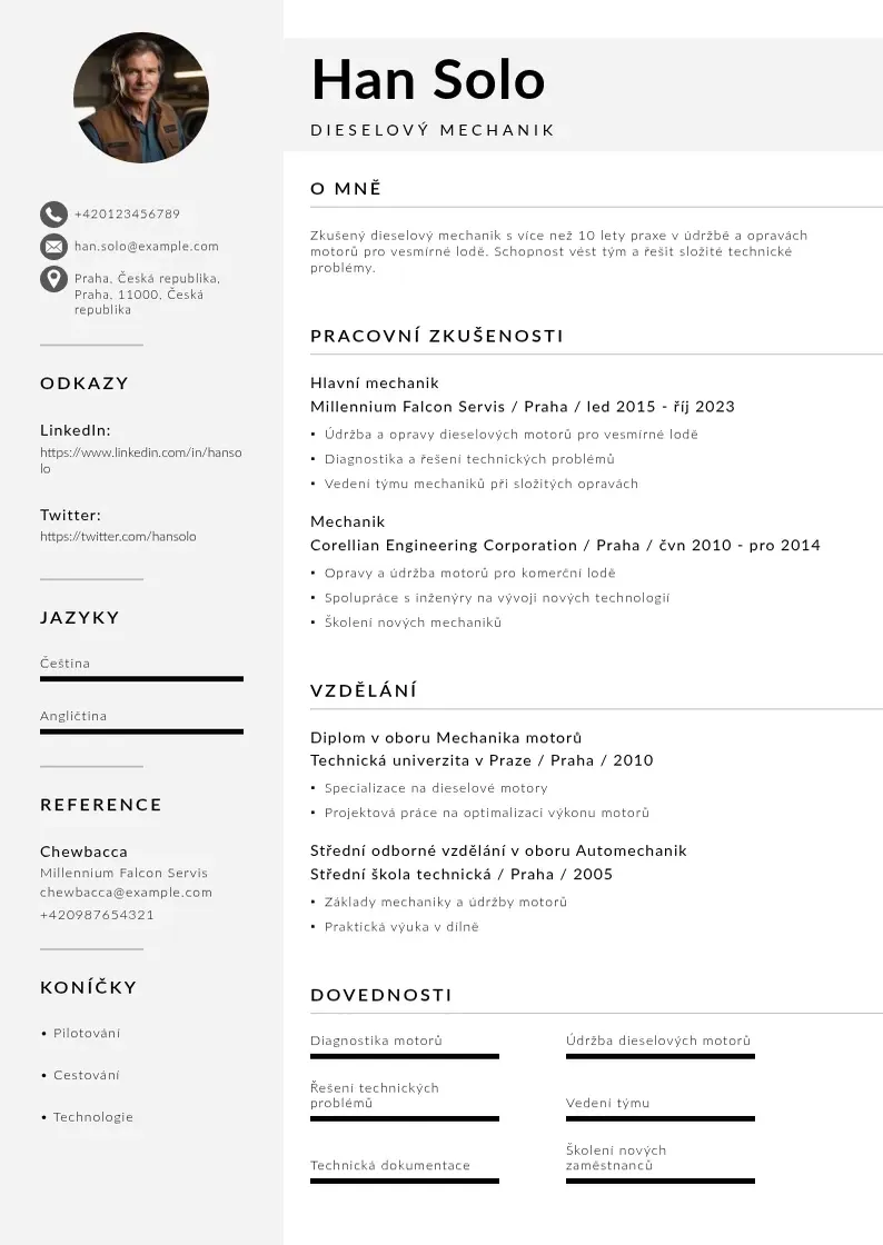 Mūsdienīga Dieselový mechanik  CV veidne