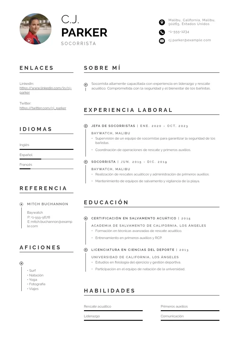 two column curriculum-de-socorrista resume example
