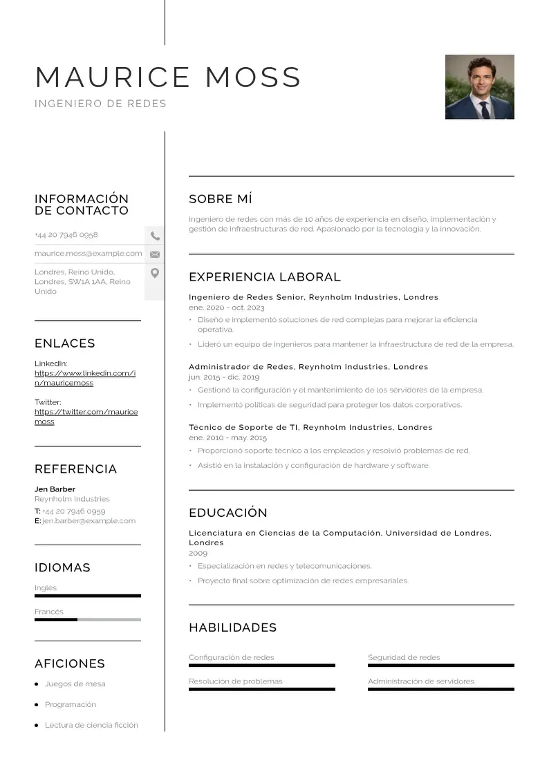 two column ingeniero-de-redes resume example