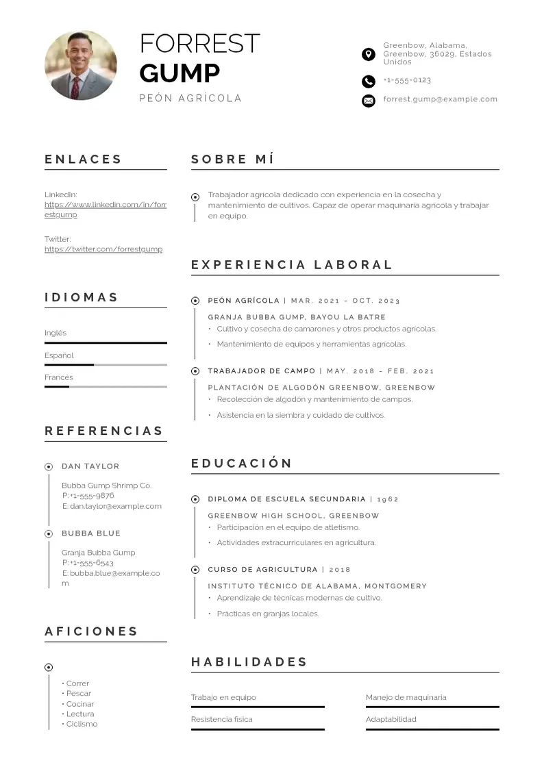two column peon-agricola resume example