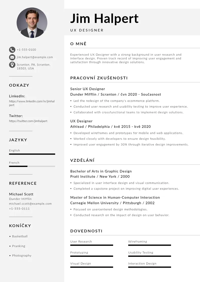 Mūsdienīga Ux designera zivotopis CV veidne