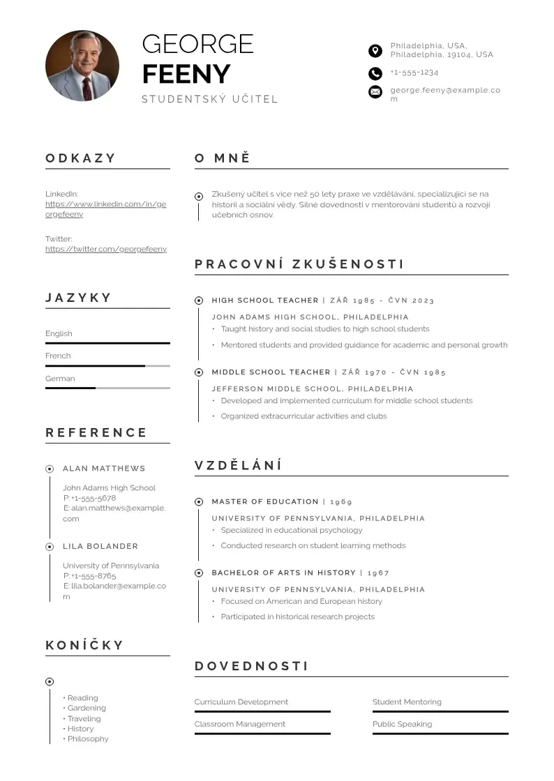 Profesionāla Studentsky ucitel zivotopis CV veidne