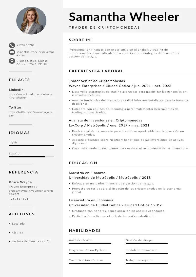 two column trader-de-criptomonedas resume example
