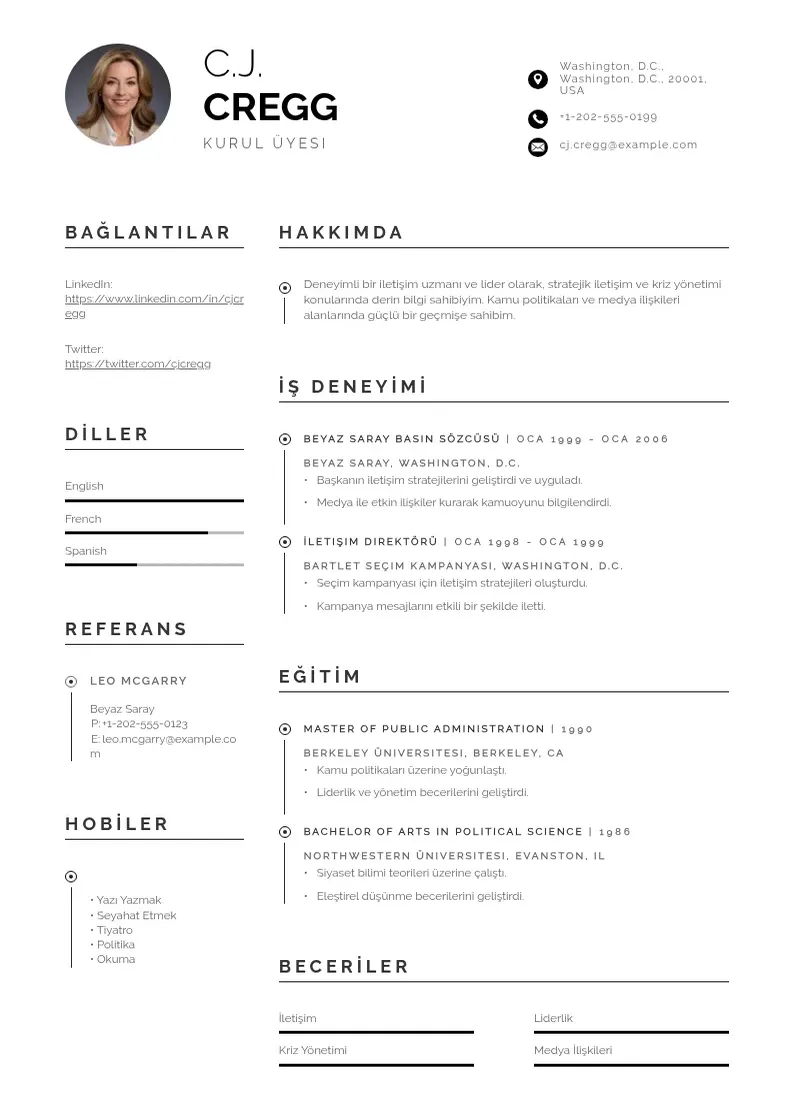 Profesionāla Kurul Üyesi  CV veidne