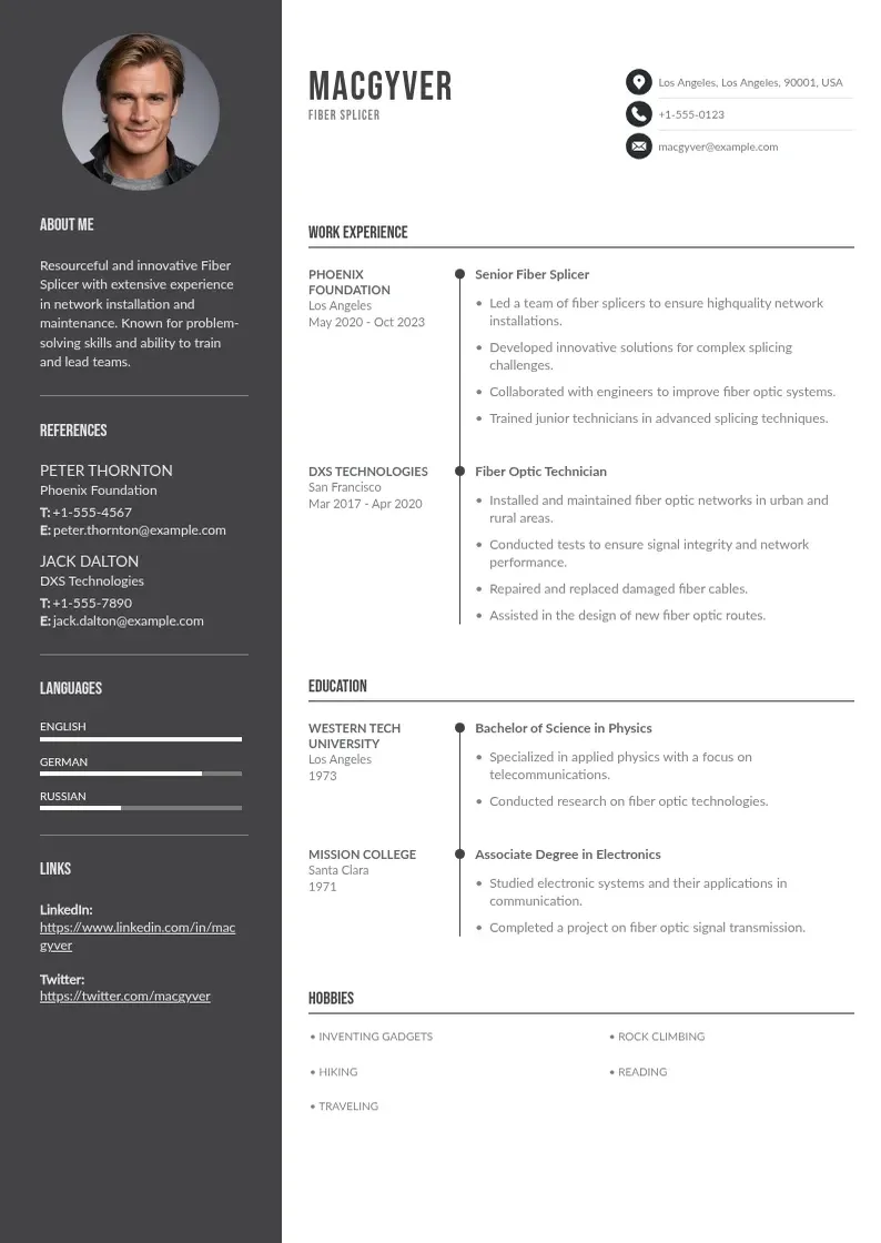 two column fiber-splicer-resume resume example