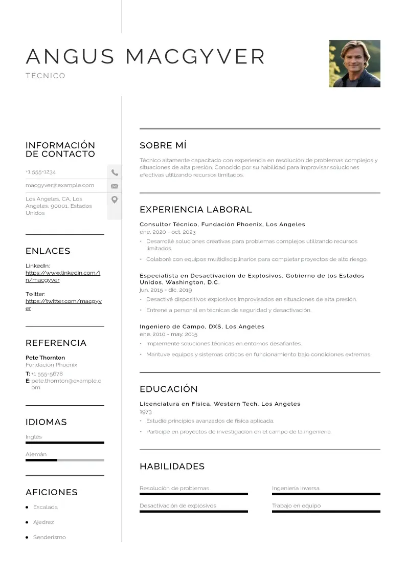 two column tecnico resume example