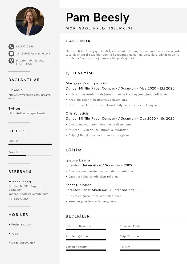 Mūsdienīga Mortgage Kredi İşlemcisi  CV veidne