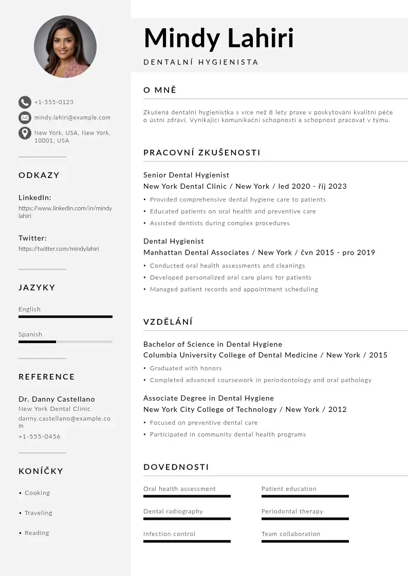 Mūsdienīga Dentalni hygienista zivotopis CV veidne
