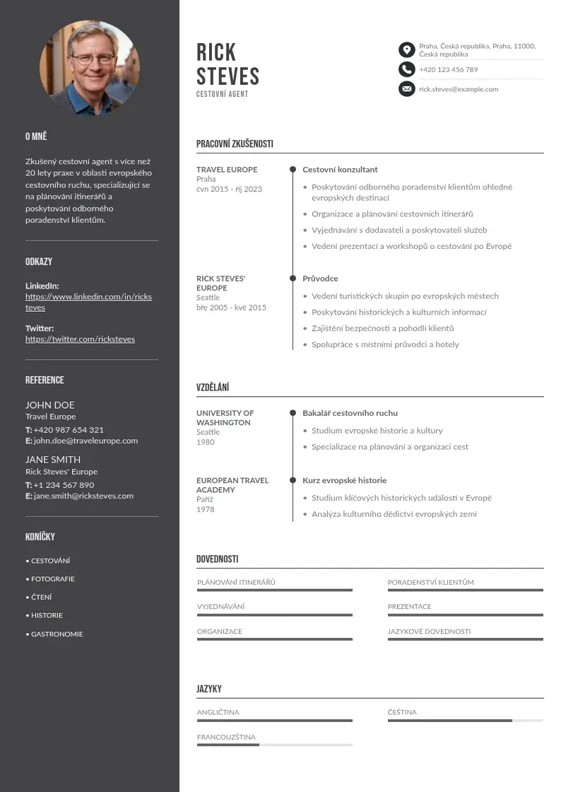 Divu kolonnu Cestovni agent zivotopis CV piemērs