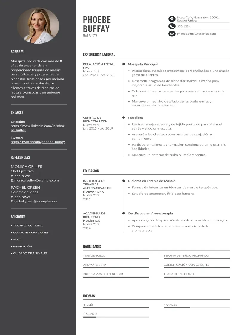 two column masajista resume example