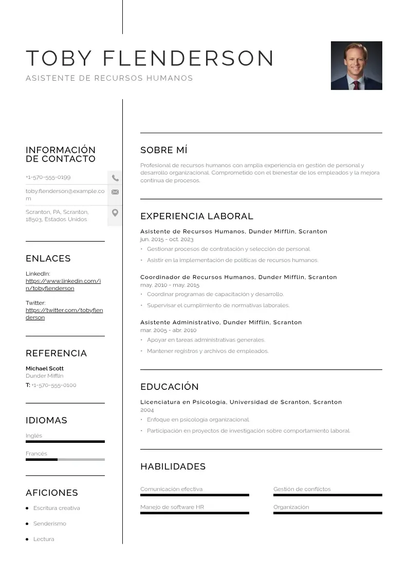 two column cv-asistente-de-recursos-humanos-2 resume example