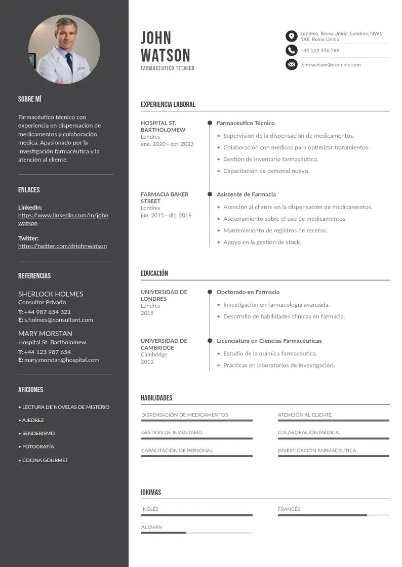 two column curriculum-vitae-tecnico-farmacia resume example