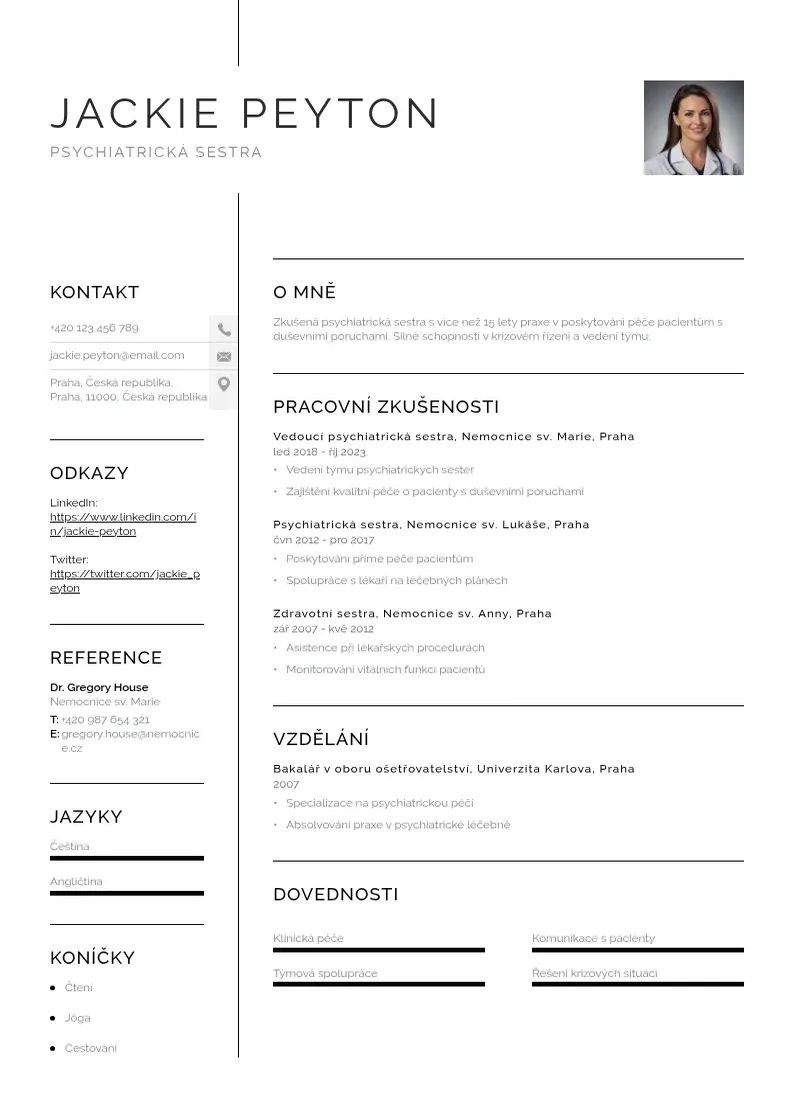 Vienkārša Psychiatrická sestra  CV piemērs