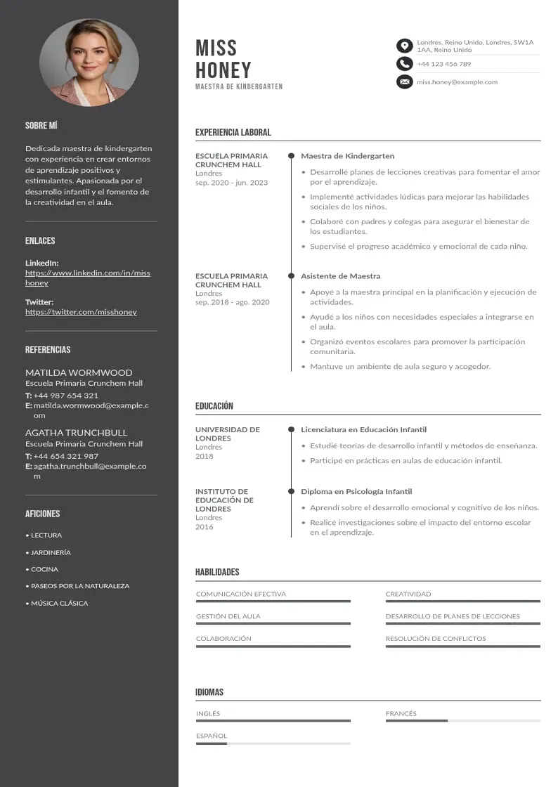 two column maestra-de-kindergarten resume example