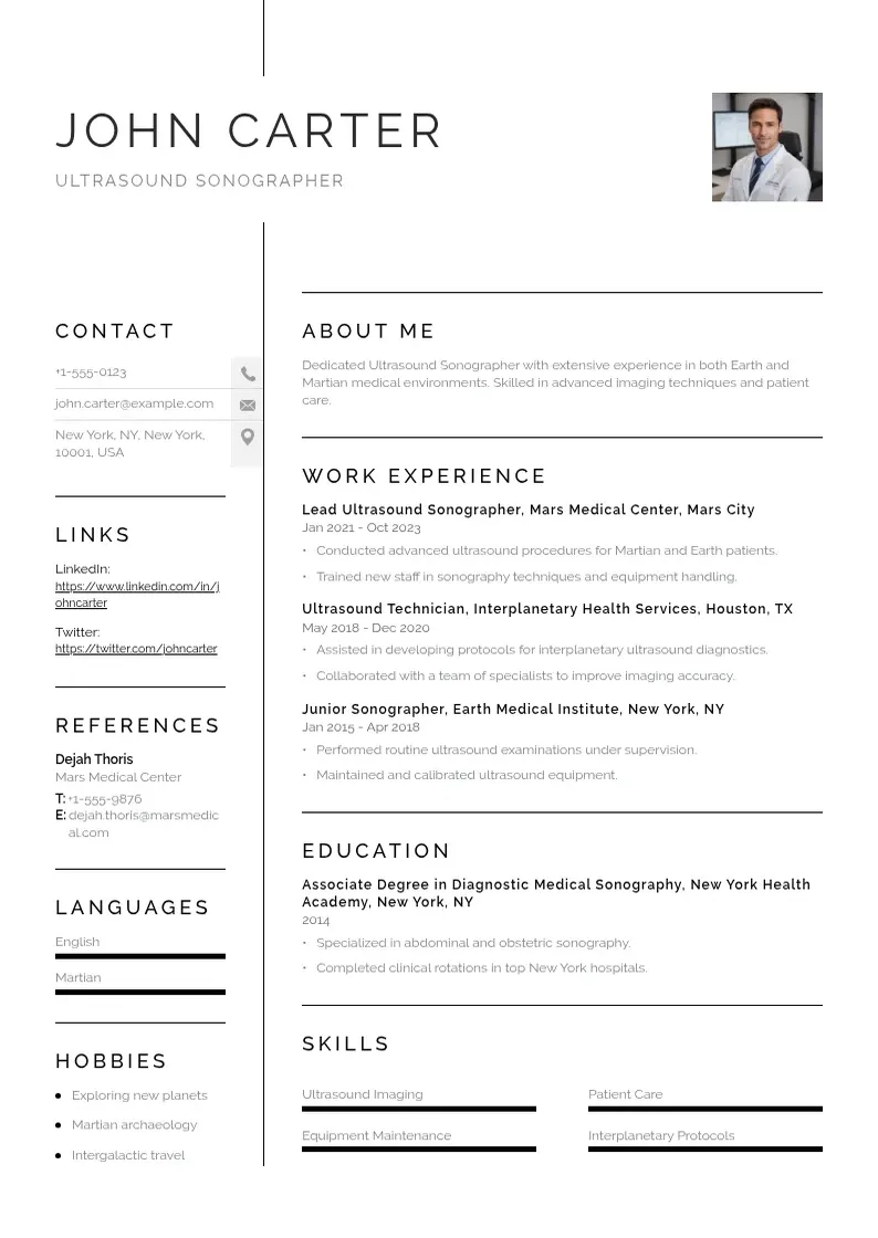 simple Ultrasound sonographer resume resume example